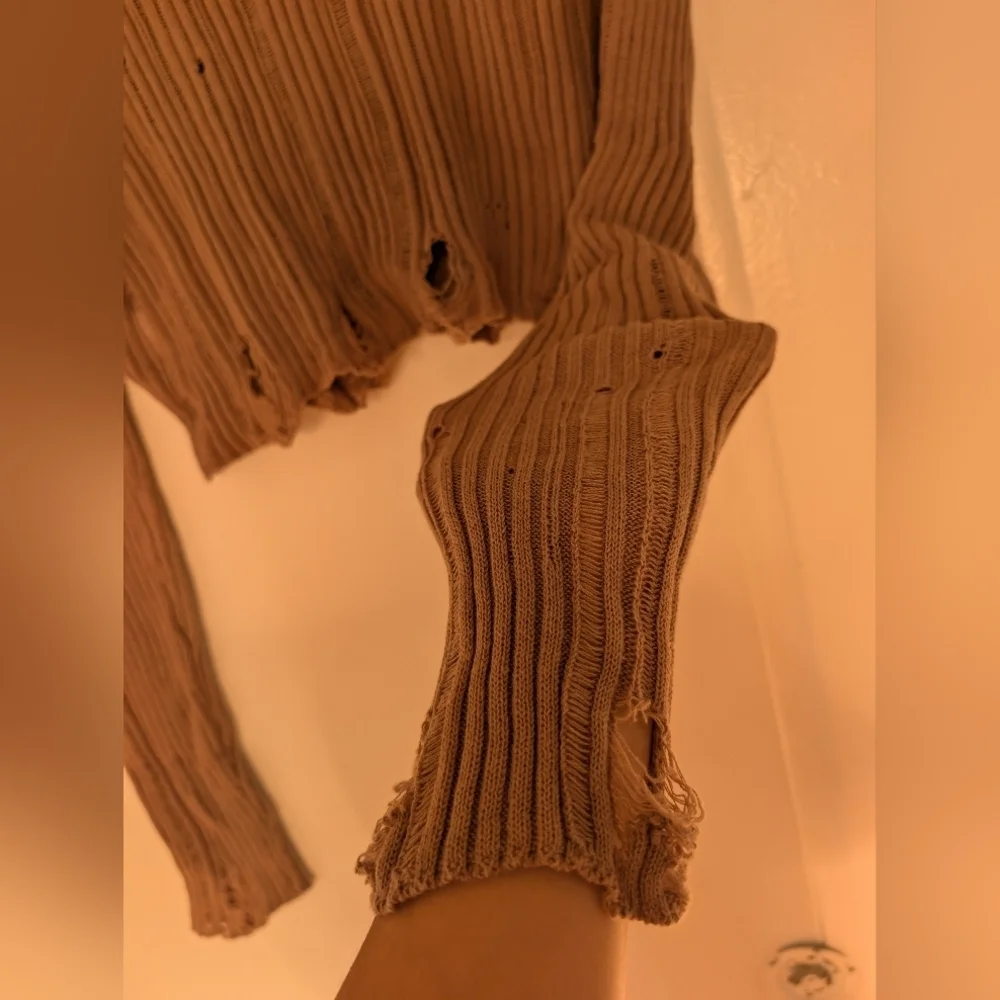 Tan Ribbed Women’s Cardigan